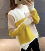 クルーネックセーター 配色 きれいめ オフィス 通勤 デイリー