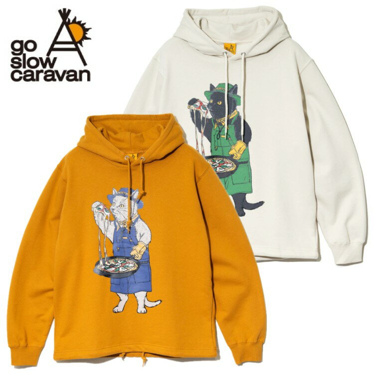 【 go slow caravan 空紡糸裏毛 スキレットピザ猫 ヘムスピンドルフーディー 】 HEAVY WEIGHT ヘビーウ..