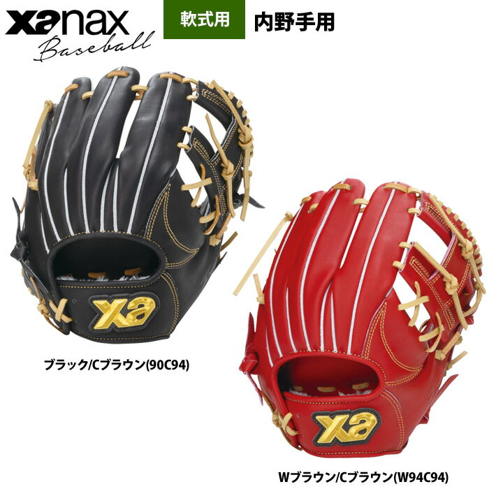 ザナックス 軟式グラブ！トラストシリーズ ポケットに深みがあり、安心できる捕球感を叶える内野手用グラブ。 軟式トラストシリーズのグラブは、グラブに吸い付くような守備を実現する為に、 「こう捕りたい」をカタチにし、グラブをはめた瞬間に感じる「安心感」と扱いやすさにこだわった人気のシリーズです。 軟式野球に初めて挑戦する選手から上級者まで、誰もが扱いやすくバランスの良い型を採用しています。 グラブの表革と裏革には、しっとりとしていて艶感のある「プライムステアレザー」を採用しています。 使い続けると分かる価値がある。 軟式野球をプレーする選手のパフォーマンスアップをサポートする、高品質な軟式グラブです。 ■内野手用（NA1型）。 深みがあり安心してしっかり掴める。 ※本体の革色が薄いカラーの場合、グラブの製造工程上、紐、ステッチ、ヘリ革、ハミダシの色移りが起きる可能性があります。●軟式用グラブ(グローブ) ●メーカー名：ザナックス(Xanax) ●シリーズ名：トラスト(TRUST) ●メーカー品番：BRG26NA1T ●カラー ・ブラック/Cブラウン(90C94) ・Wブラウン/Cブラウン(W94C94) ●左右：右投げ(R) ●素材：表革（プライムステアレザー）、裏革（共革） ●サイズ：9 ●ポケット位置：指又下 ●内野手用 ●逆とじ ●野球用品