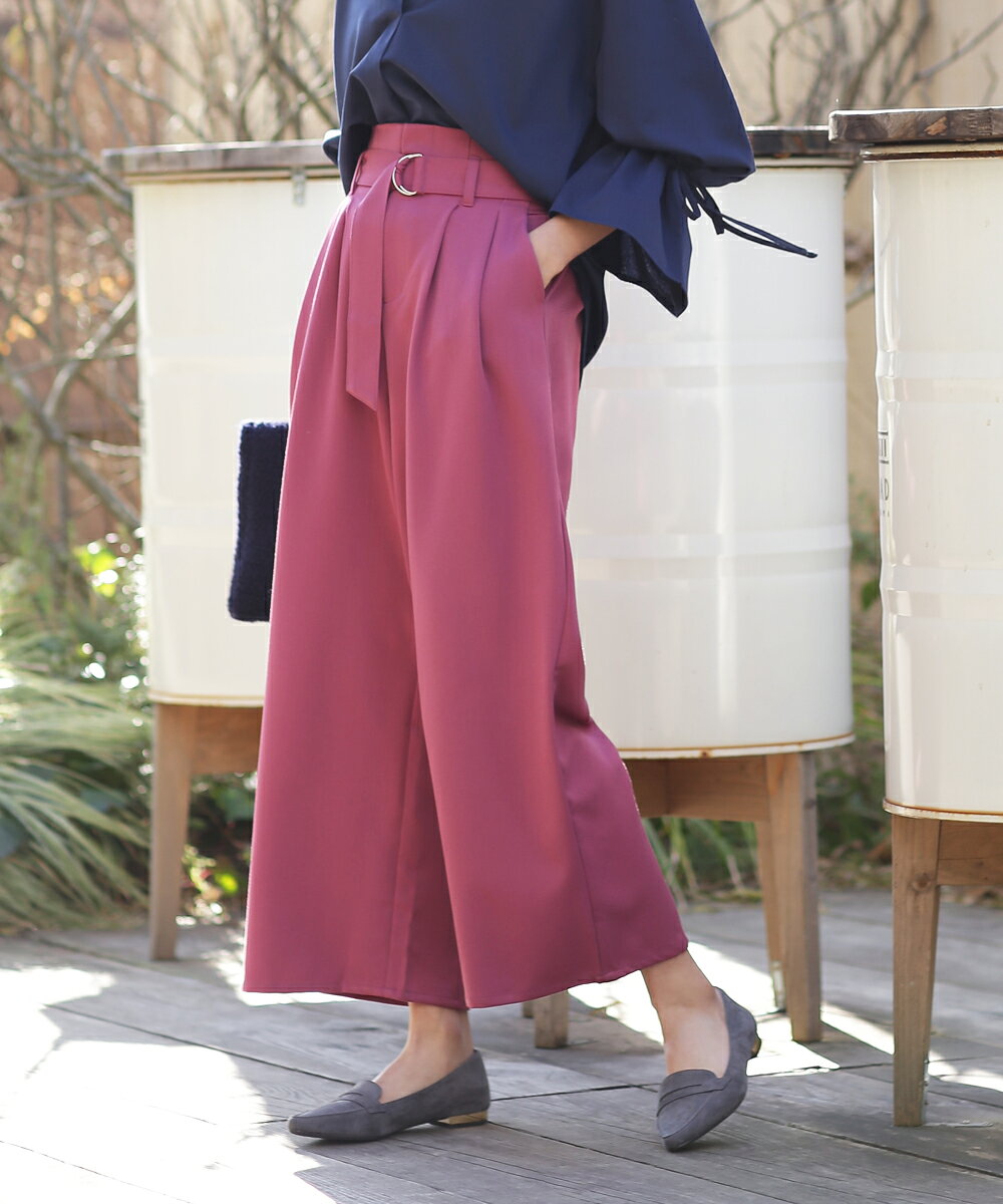 【送料無料】 BASEMENT online ハイウエスト ワイドパンツ レディース 大きいサイズ S/M/L ベルト ストレート ホワイト 無地 綿 コットン 2サイズ サイズが選べる 【ネコポス便可】