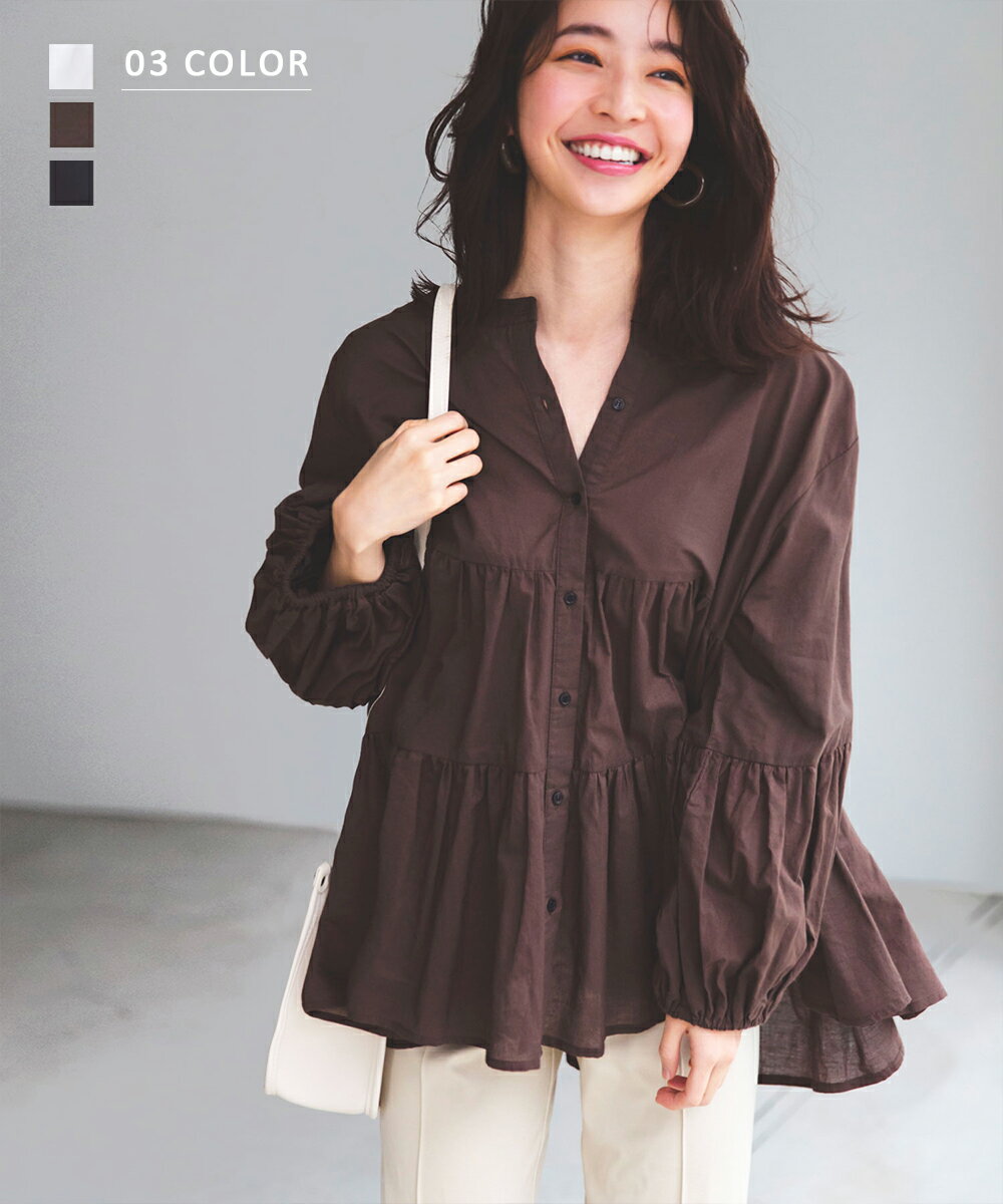 【送料無料】レディース シャツ チュニック 無地 ティアード トップス ワンピース 長袖 BASEMENTonline 2020SS【宅配便】【BO2020SS】(予約5月4日〜順次発送予定)