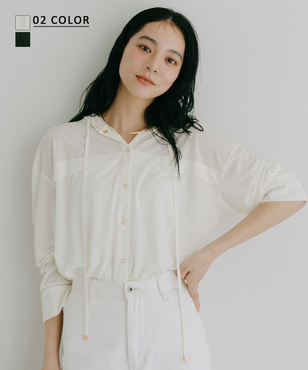 シアーフード付きカットソーブルゾン｜トップス シアー ベーシック オフィス 日焼け対策 冷房対策 20代 30代 40代【宅配便】cpn sokuのサムネイル