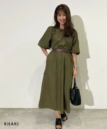 【送料無料】レディースバルーンスリーブマキシワンピース七分袖ロング丈ギャザー無地長袖秋BASEMENTonline2020SS【宅配便】【BO2020SS】