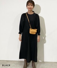 【送料無料】レディースバルーンスリーブマキシワンピース七分袖ロング丈ギャザー無地長袖秋BASEMENTonline2020SS【宅配便】【BO2020SS】