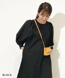 【送料無料】レディースバルーンスリーブマキシワンピース七分袖ロング丈ギャザー無地長袖秋BASEMENTonline2020SS【宅配便】【BO2020SS】