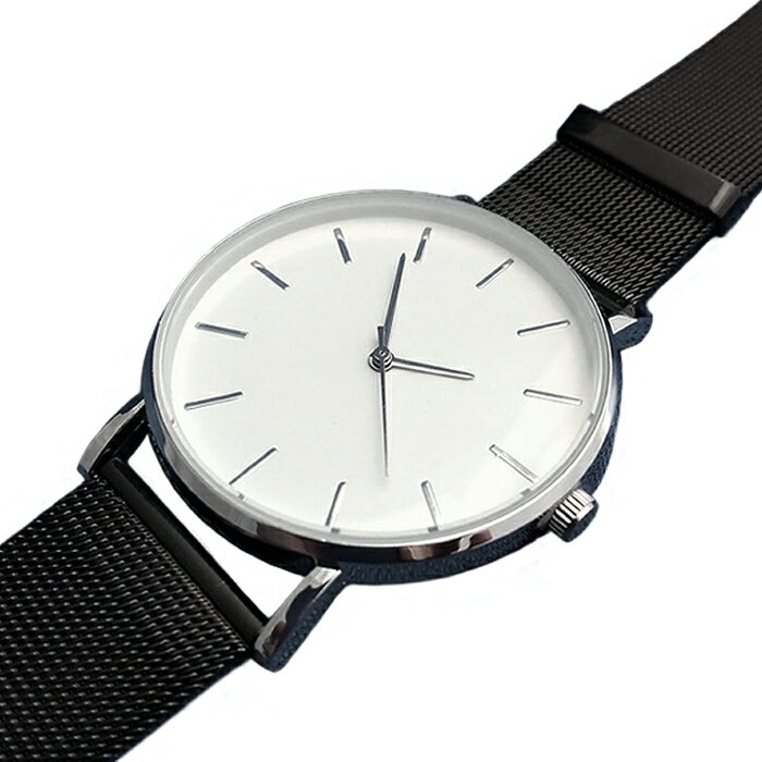 【送料無料】 腕時計 時計 リストウォッチ シンプル ノーロゴ バーインデックス スタンダード ベーシック ノームコア スマート スタイリッシュ デザインウォッチ アナログ ステンレスベルト プレゼント 贈り物 ブラック 黒 ホワイト 白 おしゃれ お洒落