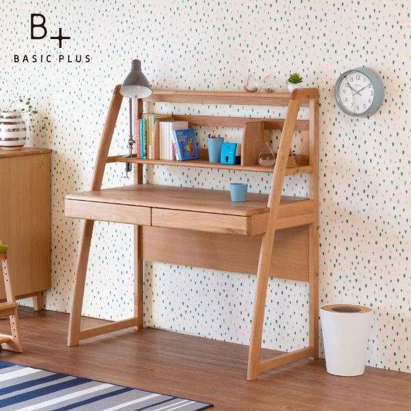 【10/20限定！ポイント5倍！】学習机 ハイタイプ 棚付き 幅105 リビング 学習 デスク 無垢 北欧 木製 キッズ おしゃれ かわいい ナチュラル 勉強机 集中 机 アルダー材 オイル塗装 2年保証 ISSEIKI SANTAFE