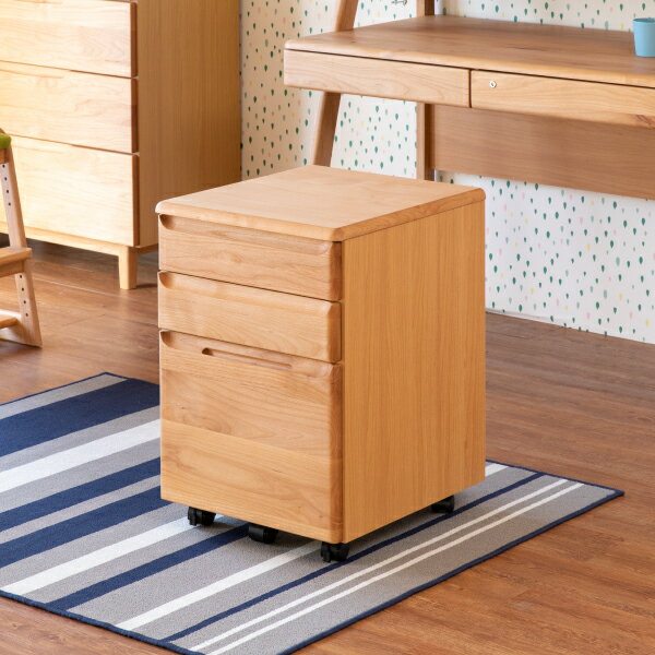 ワゴン スリム 学習机 シンプル デスク サイドチェスト キャスター付き キャスター おしゃれ 北欧 子供 書斎 幅42 勉強机 収納 サイドワゴン アルダー材 オイル仕上げ ISSEIKI KIDS SANTAFE-2