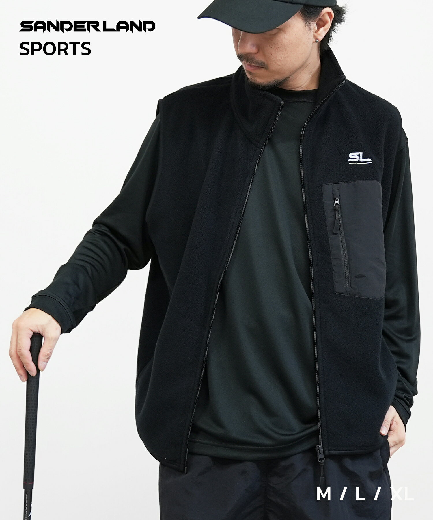 ゴルフウェア アウター フリース ベスト SANDERLAND 刺繡 機能性 レイヤリング おしゃれ ミドルレイヤ..