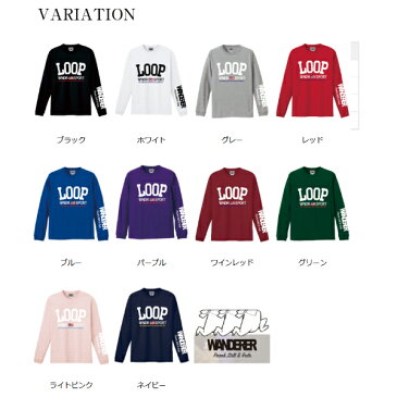 ストリートファッション ダンス衣装 WANDERER(ヴァンダラー) のLOOPロゴロングTシャツ ブランド スケーター ヒップホップ Tシャツ ダンス 衣装 トップス 長袖 ストリート系 レディース メンズ S M L XL ブラック ホワイト ブルー グレー