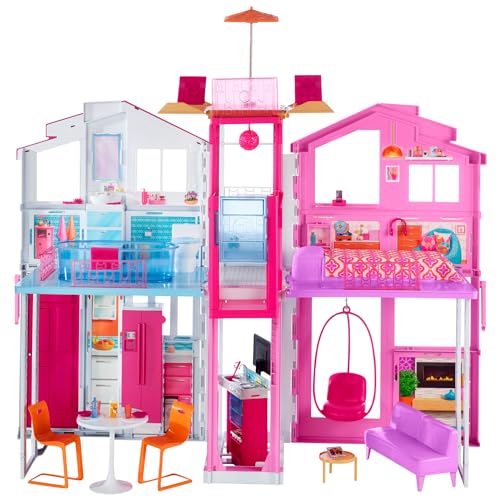 Barbieバービー ドールハウスプレイセット 3階建てタウンハウス 4部屋&ルーフトップラウンジ付き 家具&アクセサリー ブランコ椅子含む Mattelマテルのサムネイル