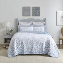 ローラ アシュレイ Laura Ashley　シングルキルトセット Single Quilt Set　リバーシブルコットン寝具と枕カバー Reversible Cotton Bedding with Matching Sham　プリウォッシュ Pre Washed　フローラブルー Flora Blue