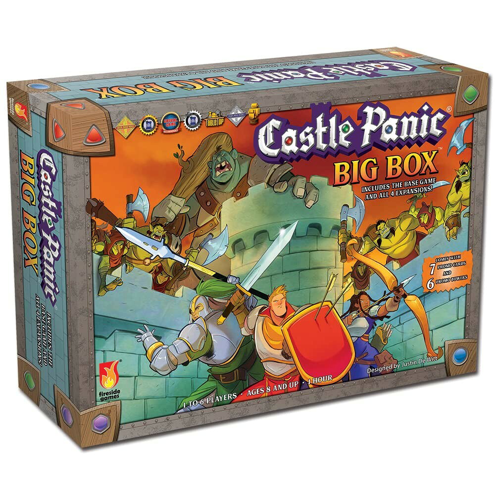 PRODUCT DETAILS Castle Panic Big Box 2nd Edition 英語版 ボードゲーム 協力型 1-6人用 8歳以上【商品仕様】・ アイテム種別：ボードゲーム・ プレイ人数：1〜6人・ 対象年齢：8歳以上・ 付属内容：基本ゲーム、拡張セット4種（The Wizard’s Tower、The Dark Titan、Engines of War、Crowns and Quests）、プロモアイテム13点・ ブランド：Fireside Games【特徴】・ 城を襲撃するモンスターをプレイヤー全員で協力して撃退するディフェンス型戦略ゲームの、第2版アートワークを採用したコンプリートセットです。・ 基本ゲームに加えて、魔法、強力なボスキャラクター、攻城兵器、シナリオベースのクエストを追加する4つの主要な拡張セットがすべて含まれています。・ カードのドローや交換を行いながら、刻々と迫る脅威に対してチームワークを駆使して戦うタクティカルなゲームプレイが特徴です。・ 多彩なルールバリエーションや拡張セットの組み合わせにより、初心者から熟練者まで難易度を調整して繰り返し遊ぶことができます。【ご注意】・ 海外版（輸入品）のため、付属の説明書がある場合は英語表記となります。・ カードやコンポーネント等に英語のテキストが含まれます。 ■ 商品について 海外輸入品（説明書は英語表記の場合あり） ■ ご注意 ・掲載画像は実物に近い色味になるよう調整しておりますが、ご利用の環境により差異が生じる場合があります。・複数店舗で在庫を共有しているため、ご注文後に在庫切れとなる場合がございます。 ■ 納期について お届けの目安を必ずご確認ください。 海外正規ルート仕入れ品 海外ブランド ▼ 海外正規ブランド店 正規代理店 ▼ 当 店 ※本商品は並行輸入品です 製造元は正規品と同一のブランド・メーカーです。当店では海外正規ルートより仕入れた商品を取り扱っております。流通ルートが異なるのみで、商品自体に違いはございません。 ── 当店の商品について ── 正規品のみ取り扱い 海外正規店・正規代理店から商品を直接仕入れ、国内に輸入して販売しております。 日本未入荷・海外限定モデルも多数 日本未入荷・海外限定モデルも多数取り扱っております。サイズ・カラー違いや海外限定で販売された製品など、日本では手に入りにくいアイテムをお届けいたします。 お求めやすい価格の理由 海外市場での価格差や流通ルートの違いにより、国内販売価格よりお求めやすくなっております。品質はそのままに、よりお手頃な価格でお届けいたします。 安心保証 ご使用前に万が一、製品に不具合がございました場合は、交換または商品代金のご返金にて対応させていただきます。商品到着後5日以内にご連絡ください。 ご注意 海外からの輸入品となります。海外輸送のため、外箱に軽微なスレ等がある場合がございますが、商品本体には影響ございません。 ※在庫状況は仕入先の在庫情報をもとに出来る限り正確に表示しておりますが、取寄せ商品のため、タイミングによりご注文後に欠品・キャンセルとなる場合がございます。 お探しの商品がございましたら、お気軽にご相談ください。
