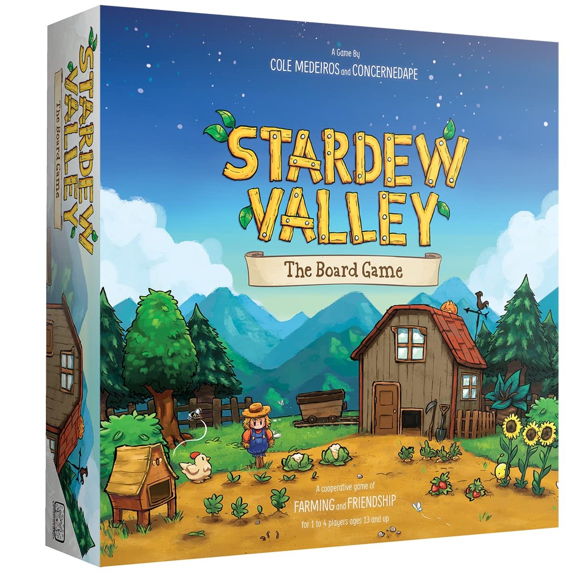 PRODUCT DETAILS Stardew Valley: The Board Game 英語版 ボードゲーム 1-4人用 対象年齢13歳以上 協力型 農業経営【商品仕様】・ アイテム種別：ボードゲーム・ プレイ人数：1〜4人・ 対象年齢：13歳以上・ プレイ時間：1人あたり約45分・ デザイナー：Cole Medeiros, ConcernedApe・ ベース：ビデオゲーム「Stardew Valley」【特徴】・ 人気ビデオゲーム「Stardew Valley」をテーマにした、1人から4人で遊べる協力型ボードゲームです。・ プレイヤーは祖父から受け継いだ農場を舞台に、作物の栽培、動物の世話、釣り、採掘、村人との交流を行いながら農場を発展させます。・ おじいさんの目標を達成し、荒廃した公民館を再建することで、Jojaマートの進出から谷を守ることを目指します。・ 季節デッキの進行に沿ってゲームが進み、リソースの管理や他プレイヤーとの協力が重要な戦略要素となります。【ご注意】・ 海外版（輸入品）のため、付属の説明書がある場合は英語表記となります。・ カードやコンポーネント等に英語のテキストが含まれます。 ■ 商品について 海外輸入品（説明書は英語表記の場合あり） ■ ご注意 ・掲載画像は実物に近い色味になるよう調整しておりますが、ご利用の環境により差異が生じる場合があります。・複数店舗で在庫を共有しているため、ご注文後に在庫切れとなる場合がございます。 ■ 納期について お届けの目安を必ずご確認ください。 海外正規ルート仕入れ品 海外ブランド ▼ 海外正規ブランド店 正規代理店 ▼ 当 店 ※本商品は並行輸入品です 製造元は正規品と同一のブランド・メーカーです。当店では海外正規ルートより仕入れた商品を取り扱っております。流通ルートが異なるのみで、商品自体に違いはございません。 ── 当店の商品について ── 正規品のみ取り扱い 海外正規店・正規代理店から商品を直接仕入れ、国内に輸入して販売しております。 日本未入荷・海外限定モデルも多数 日本未入荷・海外限定モデルも多数取り扱っております。サイズ・カラー違いや海外限定で販売された製品など、日本では手に入りにくいアイテムをお届けいたします。 お求めやすい価格の理由 海外市場での価格差や流通ルートの違いにより、国内販売価格よりお求めやすくなっております。品質はそのままに、よりお手頃な価格でお届けいたします。 安心保証 ご使用前に万が一、製品に不具合がございました場合は、交換または商品代金のご返金にて対応させていただきます。商品到着後5日以内にご連絡ください。 ご注意 海外からの輸入品となります。海外輸送のため、外箱に軽微なスレ等がある場合がございますが、商品本体には影響ございません。 ※在庫状況は仕入先の在庫情報をもとに出来る限り正確に表示しておりますが、取寄せ商品のため、タイミングによりご注文後に欠品・キャンセルとなる場合がございます。 お探しの商品がございましたら、お気軽にご相談ください。