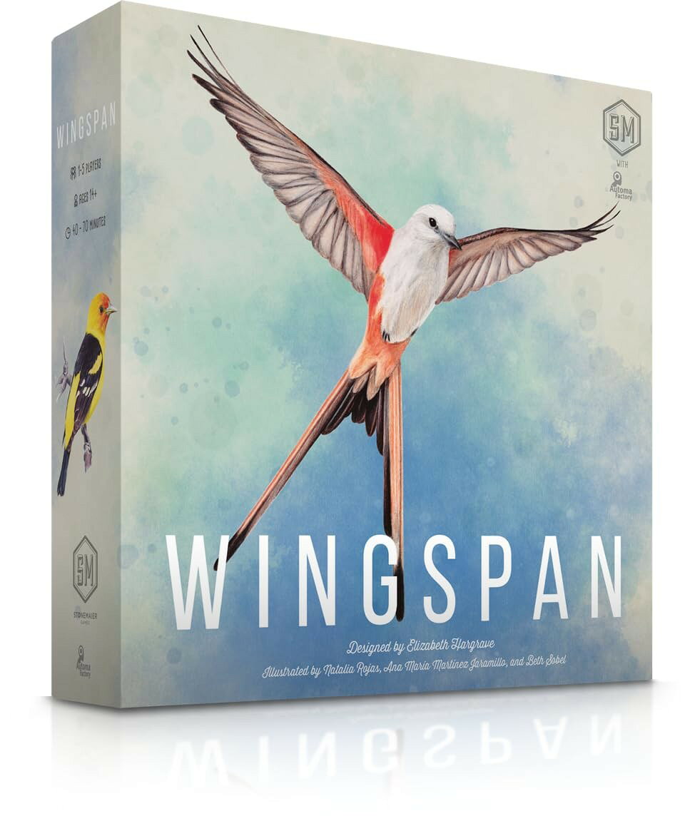 PRODUCT DETAILS Wingspan 英語版 ボードゲーム【商品仕様】・ アイテム種別：ボードゲーム・ プレイ人数：1〜5人・ プレイ時間：約60〜90分・ 付属内容：バードカード 170枚、ボーナスカード 26枚、目的タイル 8枚、卵ミニチュア、専用ダイス、餌箱型ダイスタワー、プレイヤーマット、ルールブック、スウィフトスタートパック・ ブランド：Stonemaier Games【特徴】・ プレイヤーは鳥愛好家（研究者、観察者、コレクターなど）となり、自身の野生動物保護区に多様な鳥を呼び寄せるエンジンビルディング・ゲームです。・ 170種類以上のユニークな鳥カードが登場し、それぞれの鳥の生態（生息地、餌の種類、巣の形など）に基づいた特殊能力を組み合わせてコンボを構築します。・ 2019年ドイツ年間ゲーム大賞（Kennerspiel des Jahres）エキスパート部門の受賞作です。・ 餌箱を模したダイスタワーや色とりどりの卵ミニチュア、写実的で自然主義的なアートスタイルのイラストなど、テーマに基づいたコンポーネントが特徴です。・ 1人プレイ専用の「オートマ（Automa）」モードを搭載しており、対戦相手がいるかのようなシミュレーション形式でソロプレイを楽しめます。【ご注意】・ 海外版（輸入品）のため、付属の説明書がある場合は英語表記となります。・ ゲーム内のカードやプレイヤーマット等に記載されているテキストはすべて英語表記となります。 ■ 商品について 海外輸入品（説明書は英語表記の場合あり） ■ ご注意 ・掲載画像は実物に近い色味になるよう調整しておりますが、ご利用の環境により差異が生じる場合があります。・複数店舗で在庫を共有しているため、ご注文後に在庫切れとなる場合がございます。 ■ 納期について お届けの目安を必ずご確認ください。 海外正規ルート仕入れ品 海外ブランド ▼ 海外正規ブランド店 正規代理店 ▼ 当 店 ※本商品は並行輸入品です 製造元は正規品と同一のブランド・メーカーです。当店では海外正規ルートより仕入れた商品を取り扱っております。流通ルートが異なるのみで、商品自体に違いはございません。 ── 当店の商品について ── 正規品のみ取り扱い 海外正規店・正規代理店から商品を直接仕入れ、国内に輸入して販売しております。 日本未入荷・海外限定モデルも多数 日本未入荷・海外限定モデルも多数取り扱っております。サイズ・カラー違いや海外限定で販売された製品など、日本では手に入りにくいアイテムをお届けいたします。 お求めやすい価格の理由 海外市場での価格差や流通ルートの違いにより、国内販売価格よりお求めやすくなっております。品質はそのままに、よりお手頃な価格でお届けいたします。 安心保証 ご使用前に万が一、製品に不具合がございました場合は、交換または商品代金のご返金にて対応させていただきます。商品到着後5日以内にご連絡ください。 ご注意 海外からの輸入品となります。海外輸送のため、外箱に軽微なスレ等がある場合がございますが、商品本体には影響ございません。 ※在庫状況は仕入先の在庫情報をもとに出来る限り正確に表示しておりますが、取寄せ商品のため、タイミングによりご注文後に欠品・キャンセルとなる場合がございます。 お探しの商品がございましたら、お気軽にご相談ください。