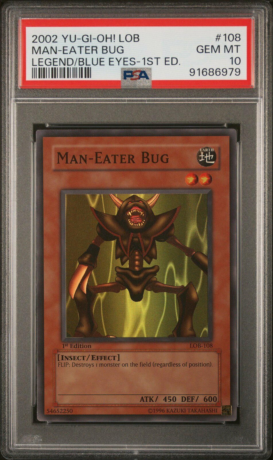 遊戯王英語版 2002 LOB Legend of Blue Eyes White Dragon Man-Eater Bug #108 PSA 10 鑑定済