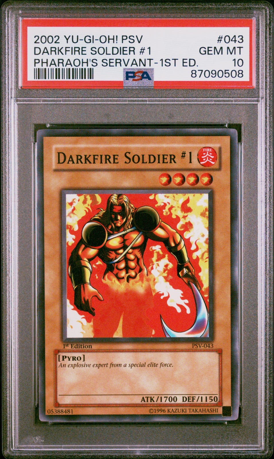 遊戯王英語版 2002 PSV-PHARAOH'S SERVANT ダークファイア・ソルジャー1 DARKFIRE SOLDIER #1 1st Ed #043 PSA 10 鑑定済