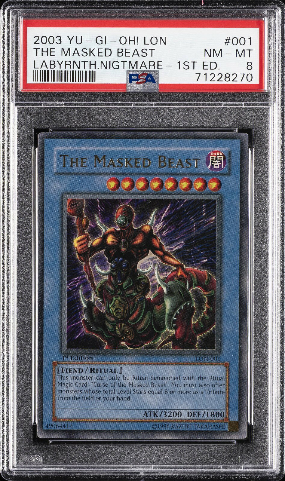 遊戯王英語版 2003 LON-LABYRINTH OF NIGHTMARE THE MASKED BEAST 1st Edition PSA8 鑑定済