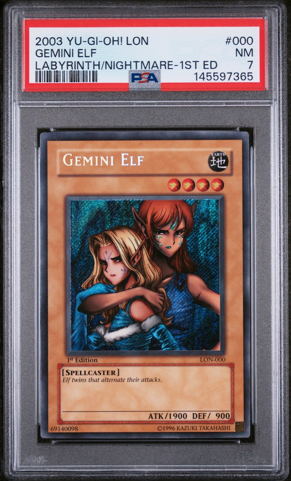 遊戯王英語版 2003 LON-Labyrinth of Nightmare Gemini Elf 1st Edition #000 PSA7 鑑定済【中古】