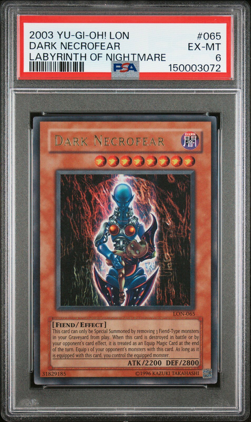 遊戯王英語版 2003 LON-LABYRINTH OF NIGHTMARE ダーク・ネクロフィア DARK NECROFEAR #065 PSA 6 鑑定済