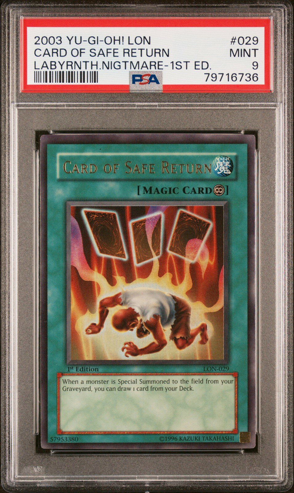 遊戯王英語版 2003 LON-Labyrinth of Nightmare Card of Safe Return 1st Ed #029 PSA 9 鑑定済