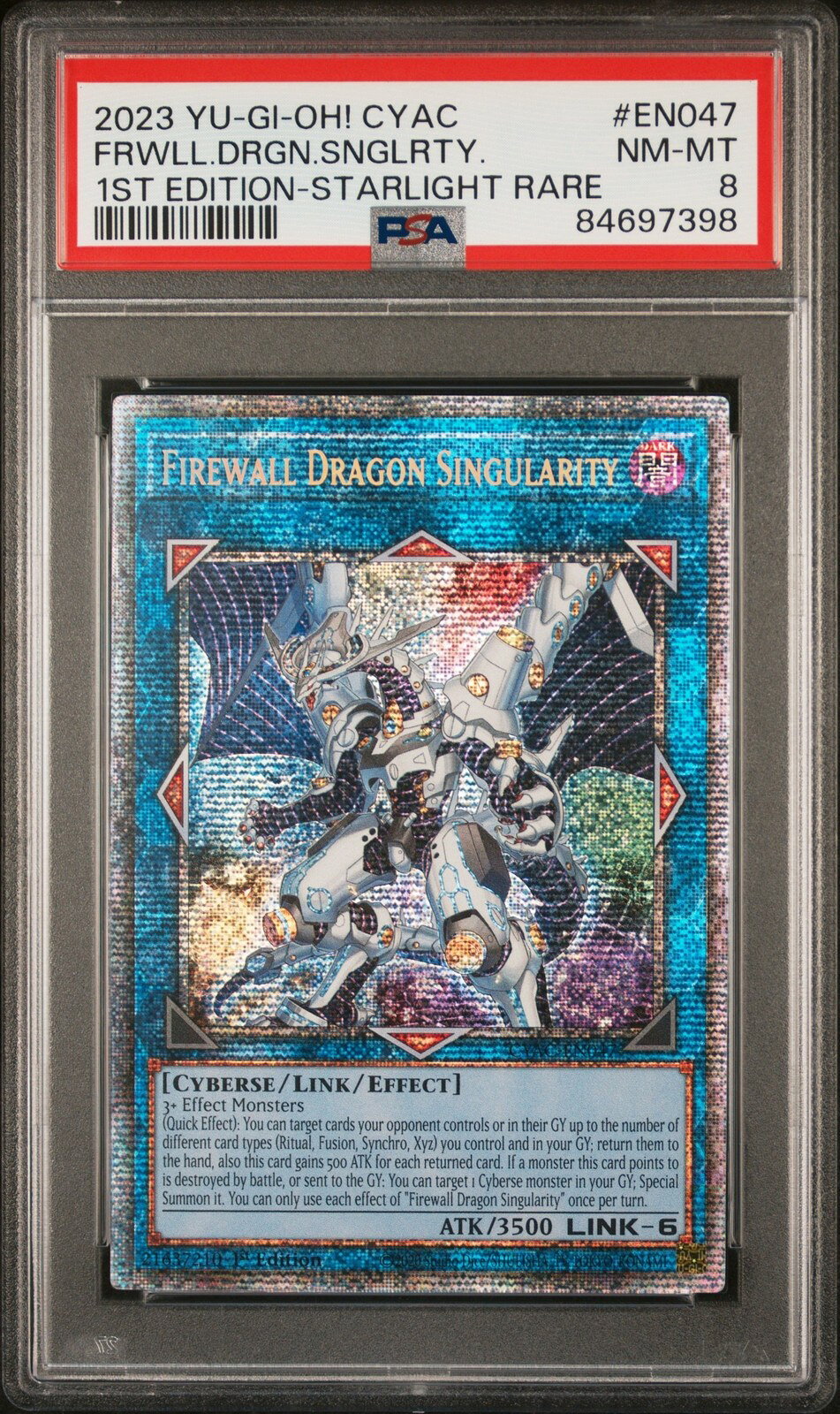 遊戯王英語版 2023 CYBERSTORM ACCESS FIREWALL DRAGON SINGULARITY #EN047 PSA8 鑑定済