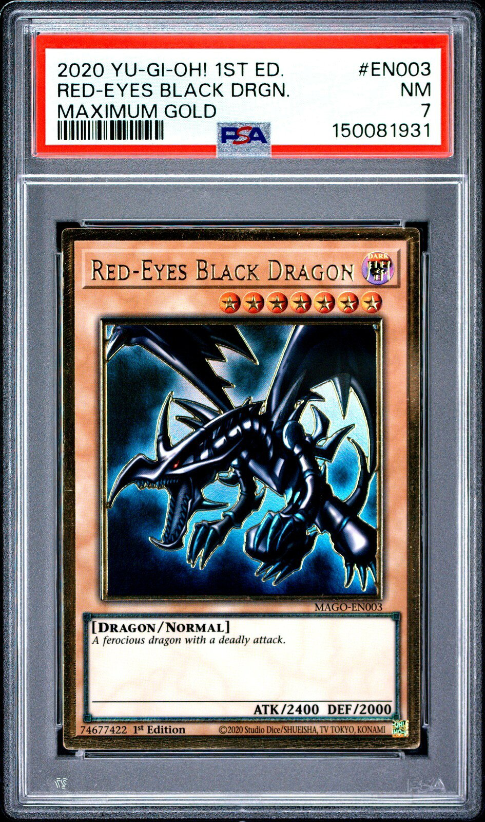 遊戯王英語版 2020 MAXIMUM GOLD RED-EYES BLACK DRAGON 1ST EDITION #EN003 PSA7 鑑定済【中古】