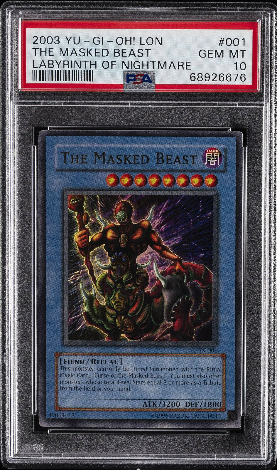 遊戯王英語版 2003 LON-LABYRINTH OF NIGHTMARE THE MASKED BEAST #001 PSA 10 鑑定済
