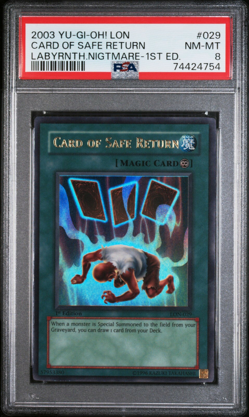 遊戯王英語版 2003 LON-LABYRINTH OF NIGHTMARE CARD OF SAFE RETURN 1ST ED #029 PSA 8 鑑定済