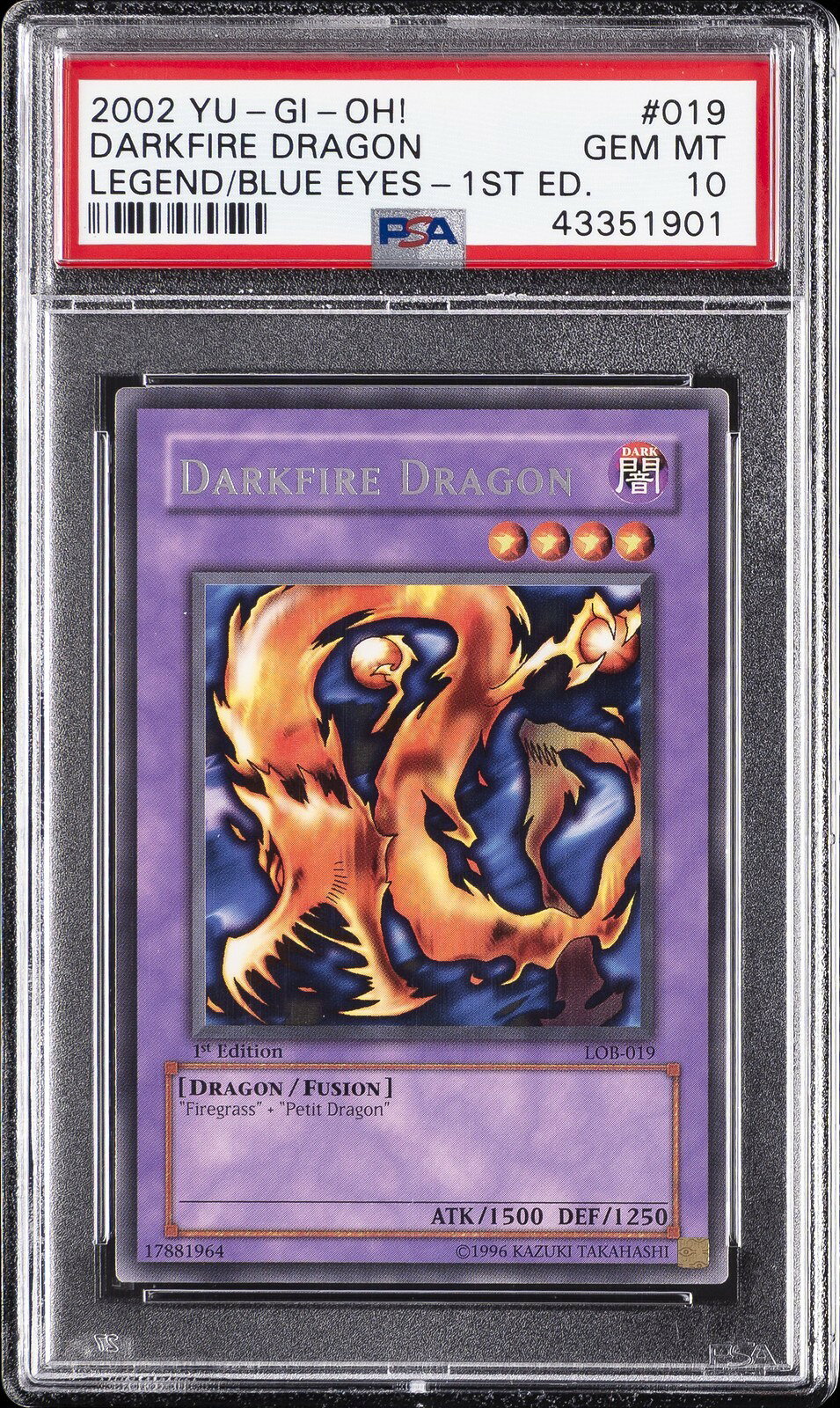 遊戯王英語版 2002 LOB-Legend of Blue Eyes White Dragon Darkfire Dragon #019 PSA 10 鑑定済