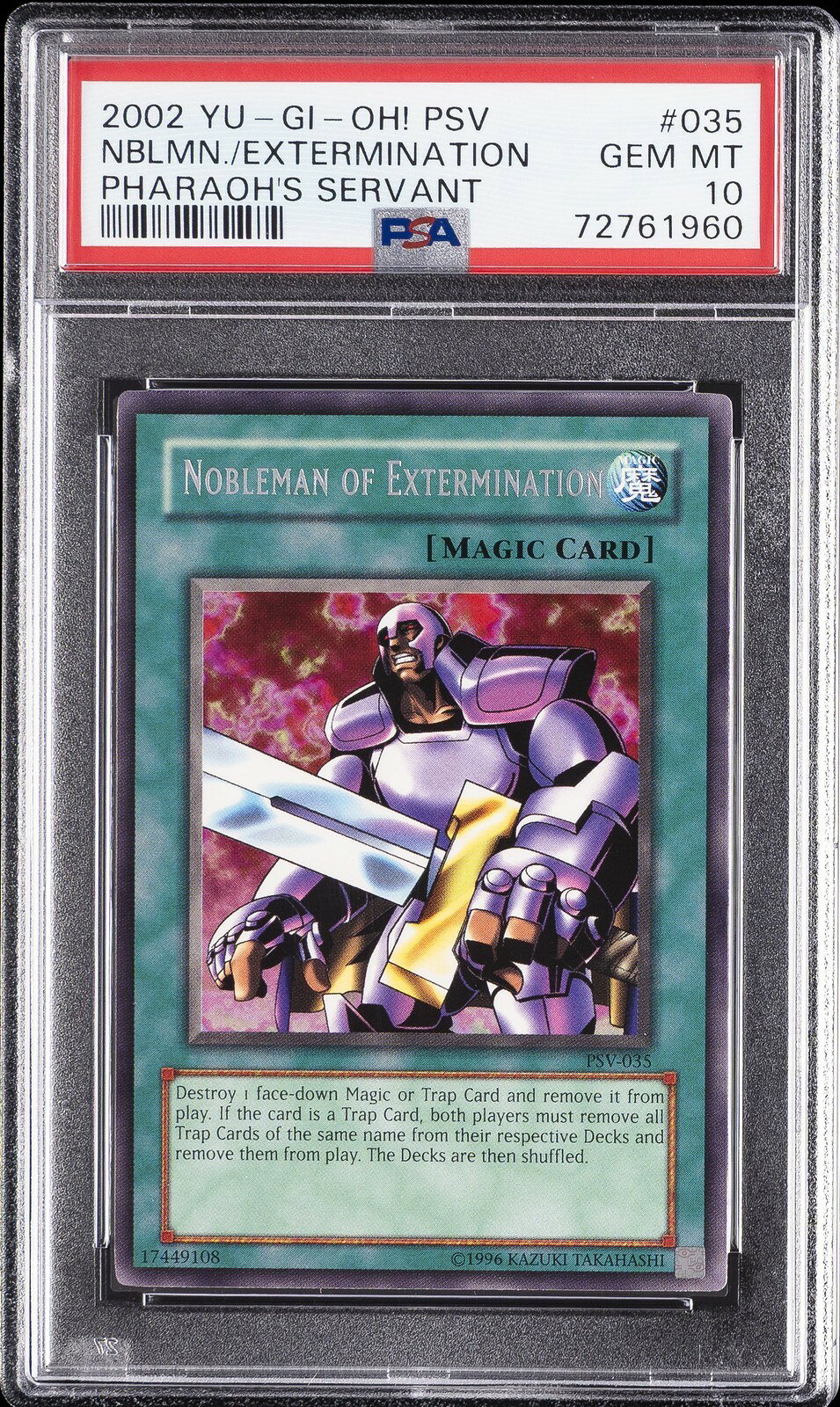 遊戯王英語版 2002 Pharaoh's Servant PSV Nobleman of Extermination #035 PSA 10 鑑定済