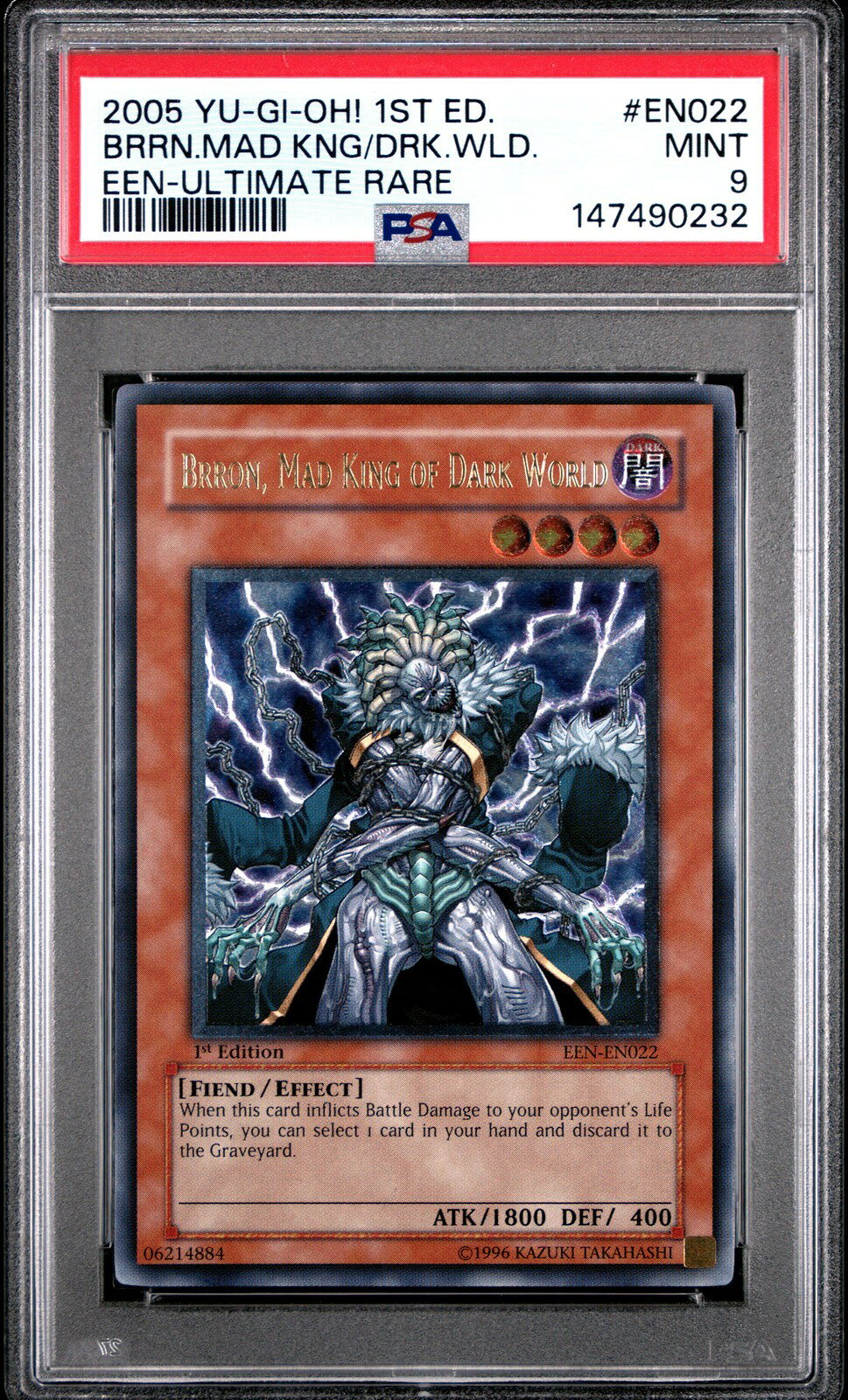 遊戯王英語版 2005 ELEMENTAL ENERGY BRRON, MAD KING OF DARK WORLD 1ST EDITION PSA9 鑑定済