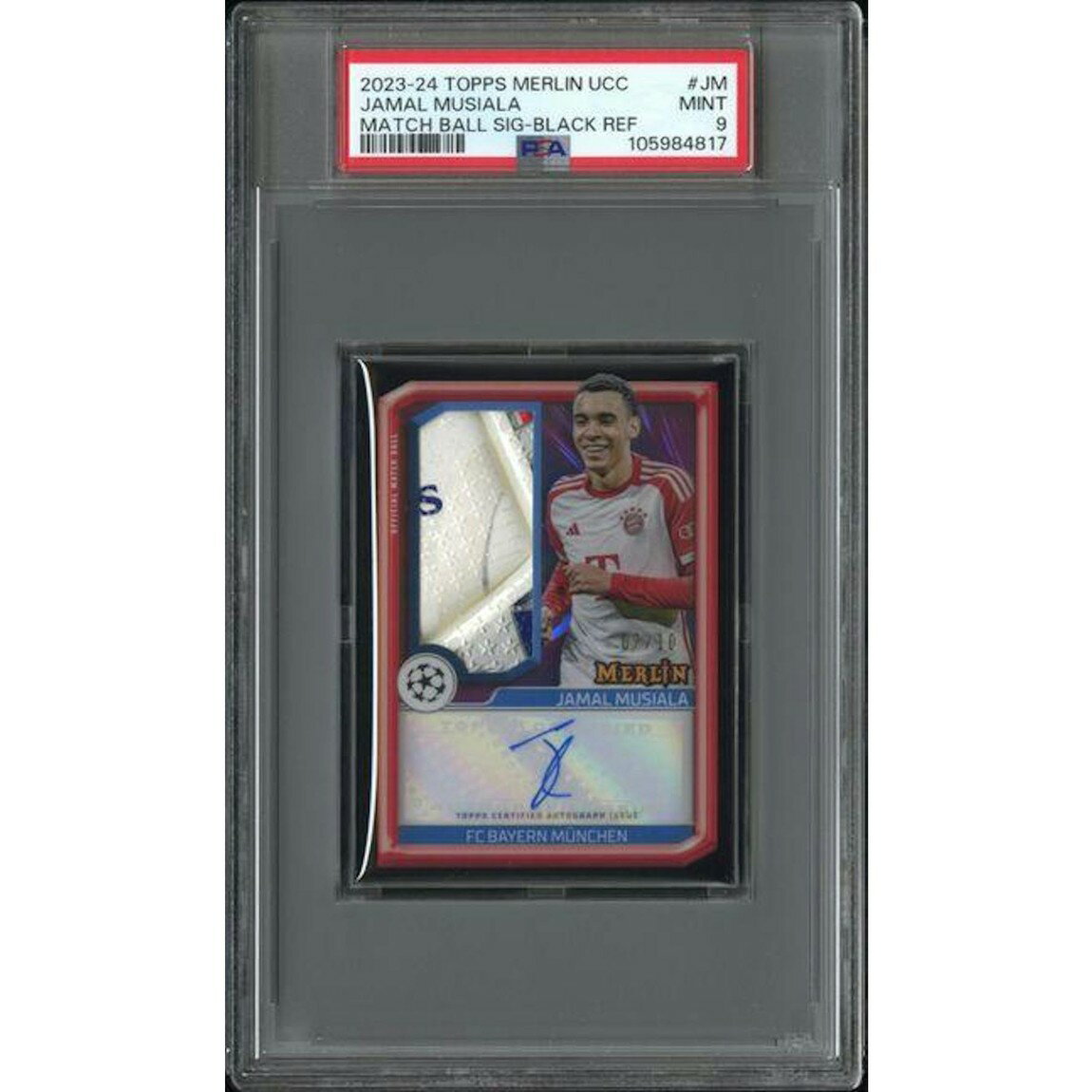 サッカー 2023-24 Topps Merlin ジャマル・ムシアラ Black Refractor Match Ball Auto 7/10 PSA 9 鑑定済