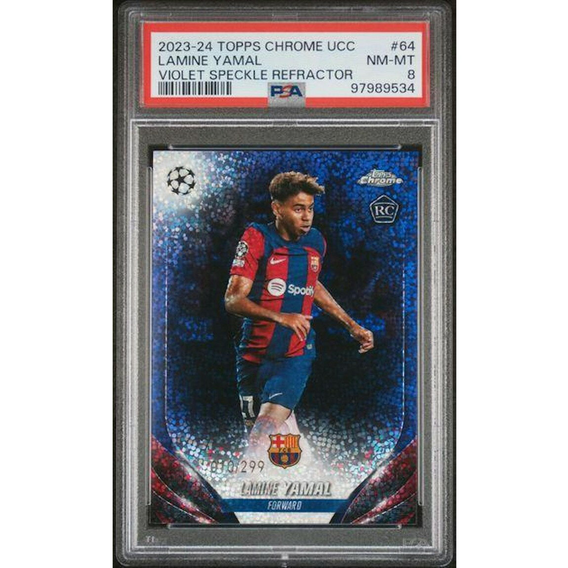 サッカー 2023/24 Topps Chrome UCC ラミン・ヤマル Violet Speckle Refractor /299 #64 PSA 8 鑑定済