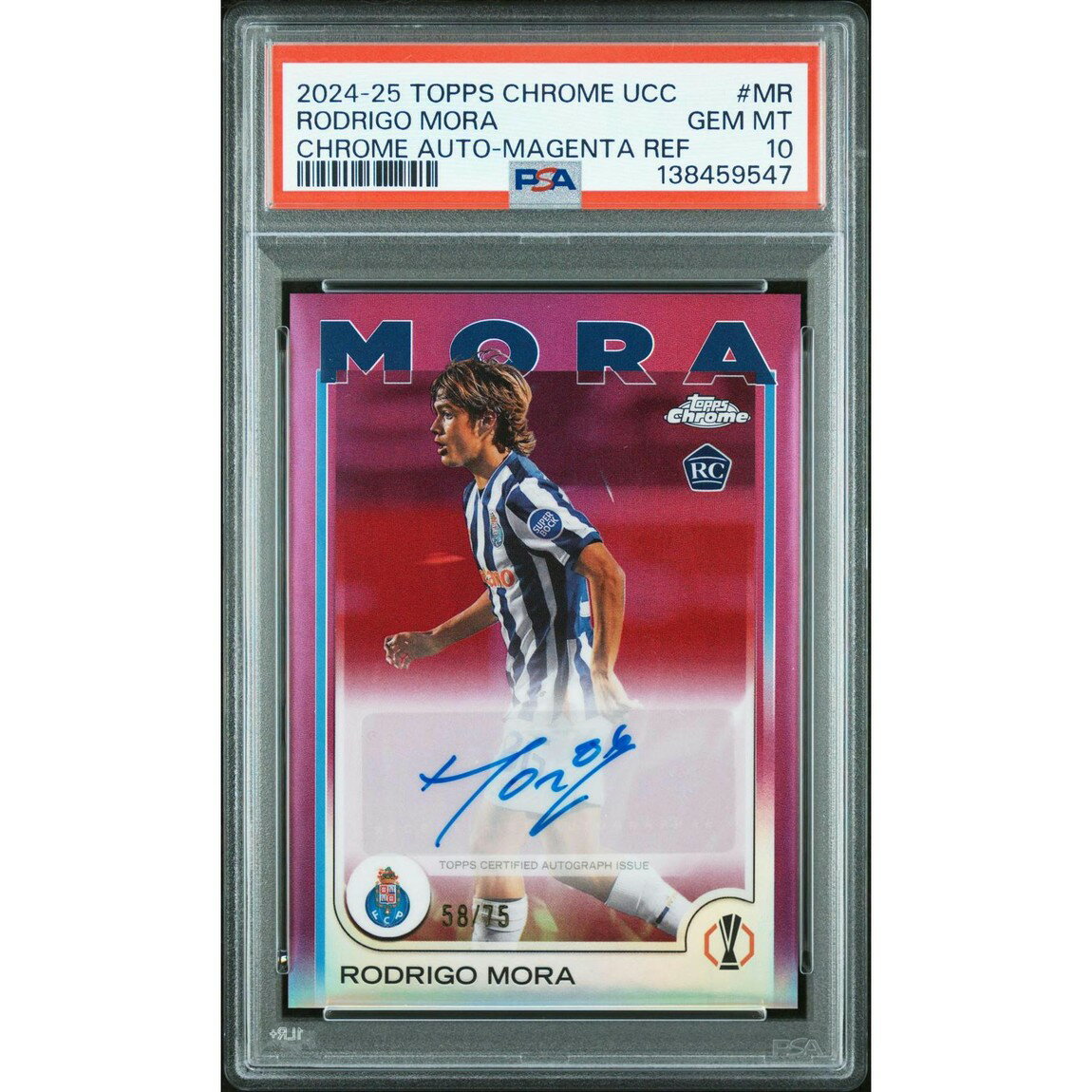 サッカー 2024-25 Topps Chrome ロドリゴ・モラ 直筆サイン Magenta Refractor /75 MR PSA 10 鑑定済