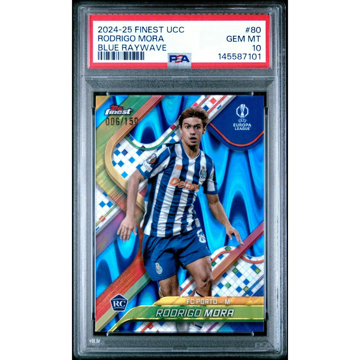 サッカー 2024/25 Topps Finest ロドリゴ・モラ Blue Raywave /150 #80 PSA 10 鑑定済
