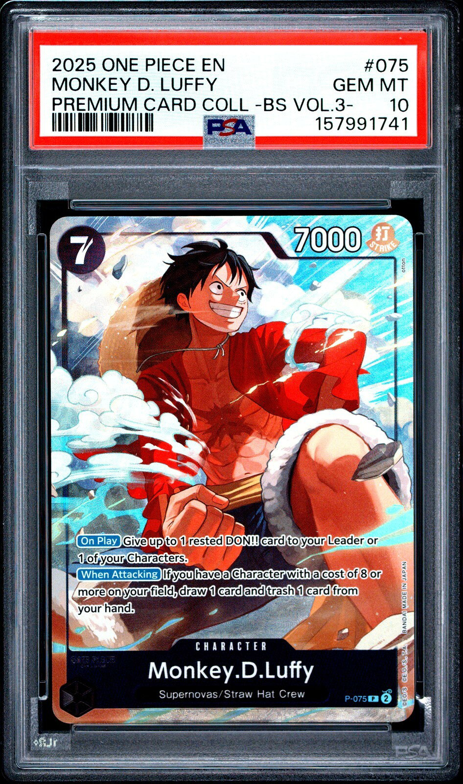 ワンピース英語版 PREMIUM CARD COLLECTION -BEST SELECTION VOL.3- MONKEY D. LUFFY PSA 10 鑑定済【中古】