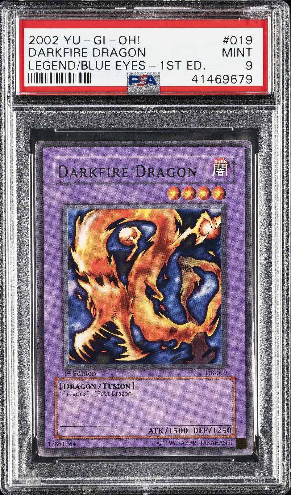 遊戯王英語版 2002 LEGEND OF BLUE EYES WHITE DRAGON DARKFIRE DRAGON #019 PSA9 鑑定済