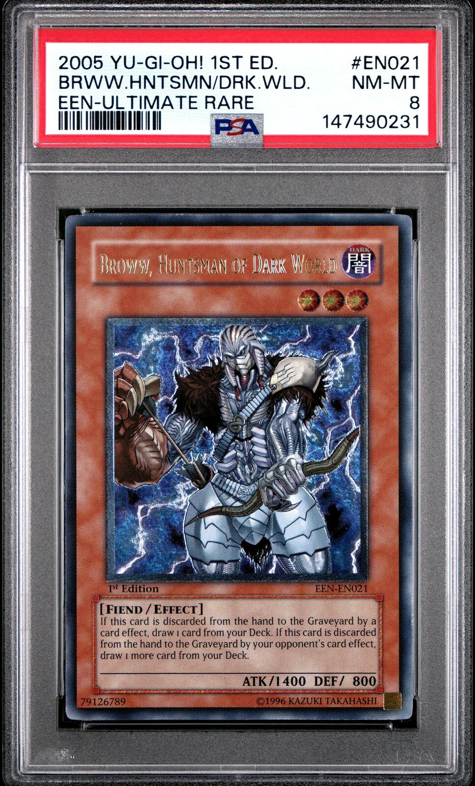 遊戯王英語版 2005 Elemental Energy 1st Edition Broww, Huntsman of Dark World PSA 8 鑑定済