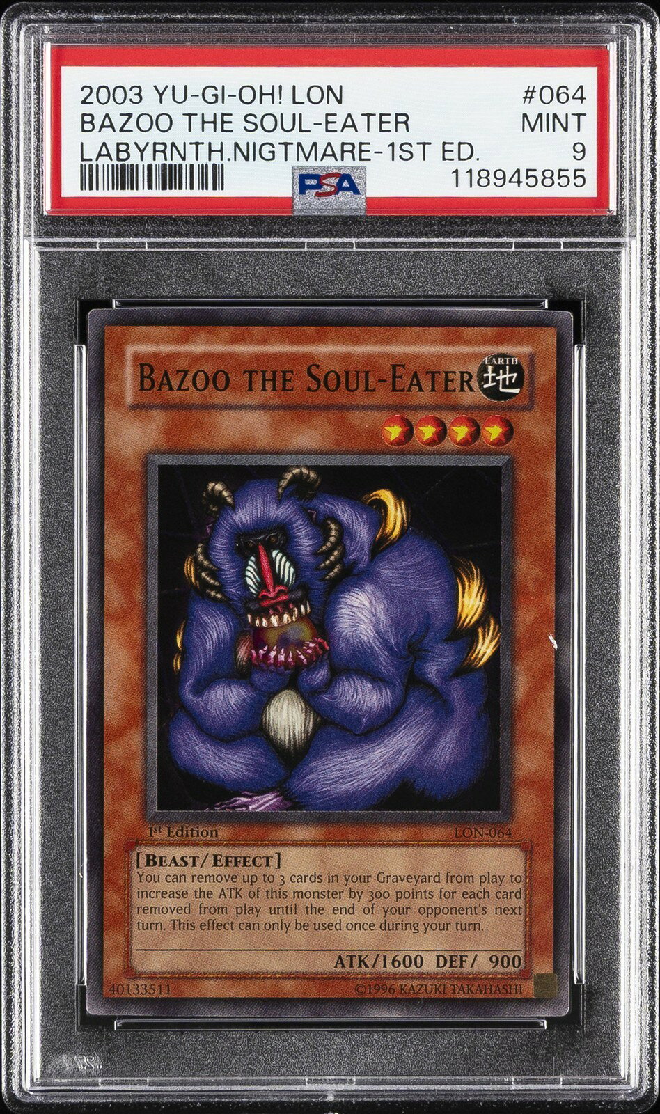 遊戯王英語版 2003 LON-Labyrinth of Nightmare Bazoo the Soul-Eater 1st Edition PSA 9 鑑定済
