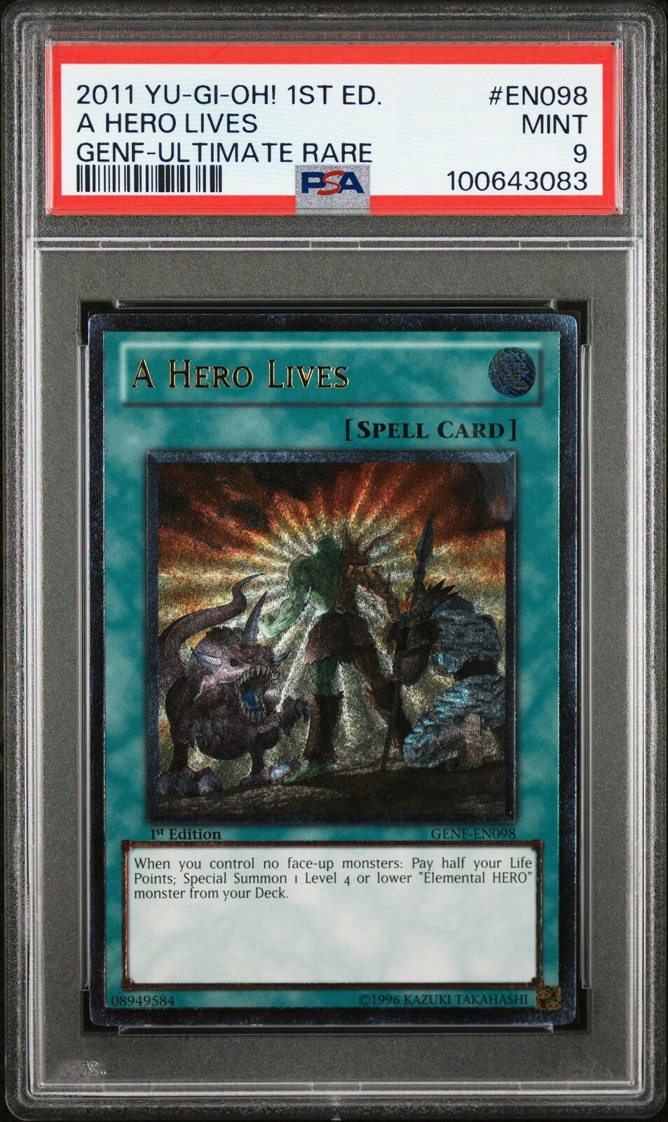 遊戯王英語版 2011 GENF-GENERATION FORCE 1ST ED A HERO LIVES (ア・ヒーロー・ライブス) ULTIMATE RARE PSA 9 鑑定済