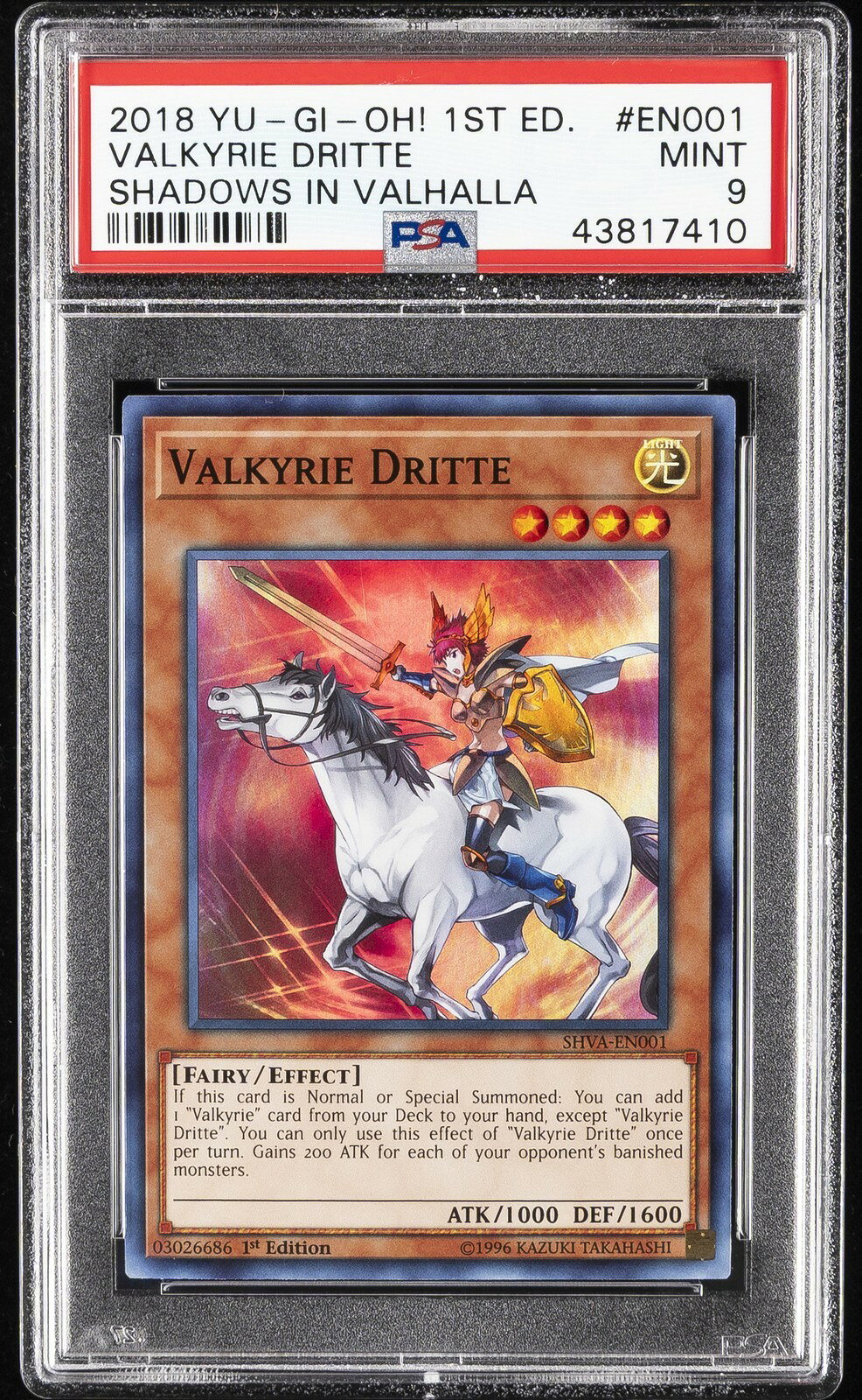 遊戯王英語版 2018 SHADOWS IN VALHALLA VALKYRIE DRITTE ヴァルキリー・ドリット 1ST ED #EN001 PSA 9 鑑定済【中古】