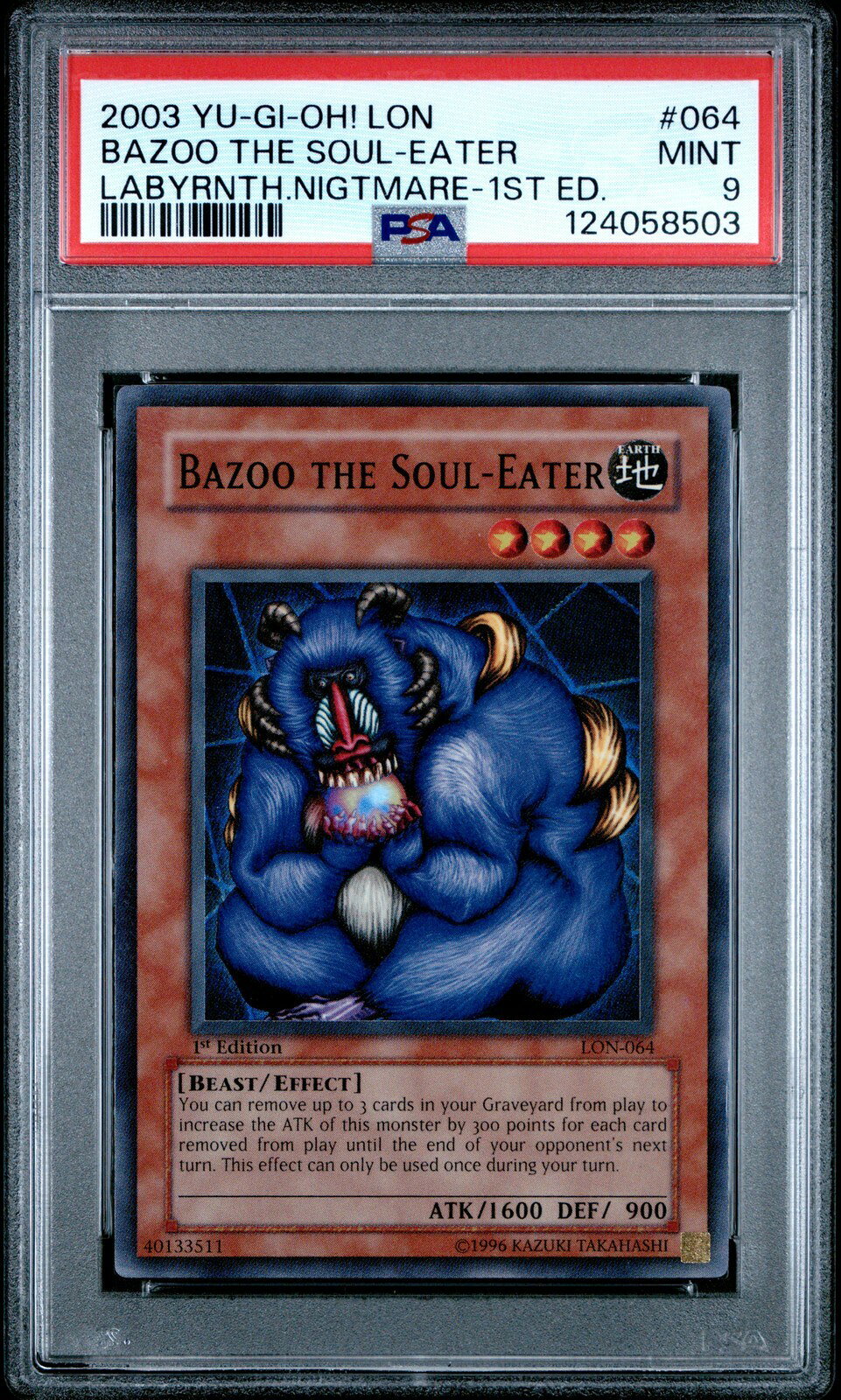 遊戯王英語版 2003 LON-LABYRINTH OF NIGHTMARE 1ST ED BAZOO THE SOUL-EATER #064 PSA 9 鑑定済