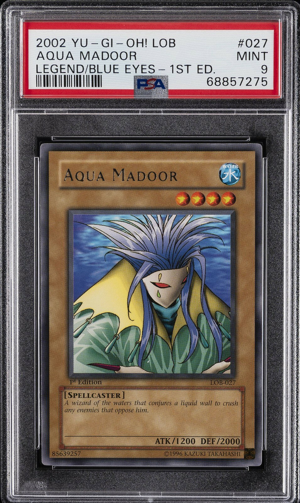 遊戯王英語版 2002 LOB Legend of Blue Eyes White Dragon Aqua Madoor #027 PSA 9 鑑定済
