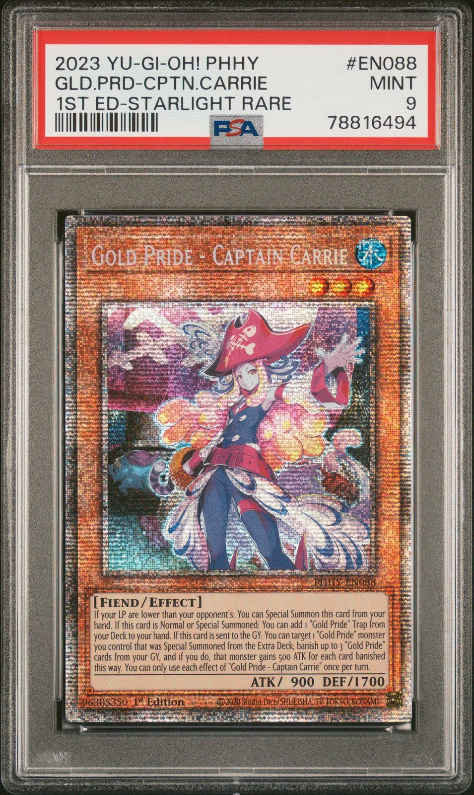 PRODUCT DETAILS 【商品情報】・鑑定機関：PSA・グレード：9・カード名（キャラクター）：Gold Pride - Captain Carrie（ゴールド・プライド−キャプテン・キャリー）・年式・シリーズ（セット名）：2023 Photon Hypernova（フォトン・ハイパーノヴァ）・カード番号：#EN088・種別：なし・シリアル：なし【コンディション】・第三者鑑定機関PSAにより鑑定・スラブ封入された現品です。・状態はPSAのグレード表記に準じます。・スラブは未開封のまま発送します。・鑑定番号はPSA公式サイトで照合可能です。【ご注意】・本商品は海外直輸入中古品です。・海外倉庫からのお取り寄せのため、発送までに数日〜2〜3週間程度かかる場合があります。・1点限りの商品です。ご注文後に万一入手できない場合はキャンセル・返金とさせていただきます。・鑑定済みスラブ品のため、返品・返金保証の対象外（現状品）となります。 ■ 商品について 海外輸入品（説明書は英語表記の場合あり） ■ ご注意 ・掲載画像は実物に近い色味になるよう調整しておりますが、ご利用の環境により差異が生じる場合があります。・複数店舗で在庫を共有しているため、ご注文後に在庫切れとなる場合がございます。 ■ 納期について お届けの目安を必ずご確認ください。 海外正規ルート仕入れ品 海外ブランド ▼ 海外正規ブランド店 正規代理店 ▼ 当 店 ※本商品は並行輸入品です 製造元は正規品と同一のブランド・メーカーです。当店では海外正規ルートより仕入れた商品を取り扱っております。流通ルートが異なるのみで、商品自体に違いはございません。 ── 当店の商品について ── 正規品のみ取り扱い 海外正規店・正規代理店から商品を直接仕入れ、国内に輸入して販売しております。 日本未入荷・海外限定モデルも多数 日本未入荷・海外限定モデルも多数取り扱っております。サイズ・カラー違いや海外限定で販売された製品など、日本では手に入りにくいアイテムをお届けいたします。 お求めやすい価格の理由 海外市場での価格差や流通ルートの違いにより、国内販売価格よりお求めやすくなっております。品質はそのままに、よりお手頃な価格でお届けいたします。 安心保証 ご使用前に万が一、製品に不具合がございました場合は、交換または商品代金のご返金にて対応させていただきます。商品到着後5日以内にご連絡ください。 ご注意 海外からの輸入品となります。海外輸送のため、外箱に軽微なスレ等がある場合がございますが、商品本体には影響ございません。 ※在庫状況は仕入先の在庫情報をもとに出来る限り正確に表示しておりますが、取寄せ商品のため、タイミングによりご注文後に欠品・キャンセルとなる場合がございます。 お探しの商品がございましたら、お気軽にご相談ください。