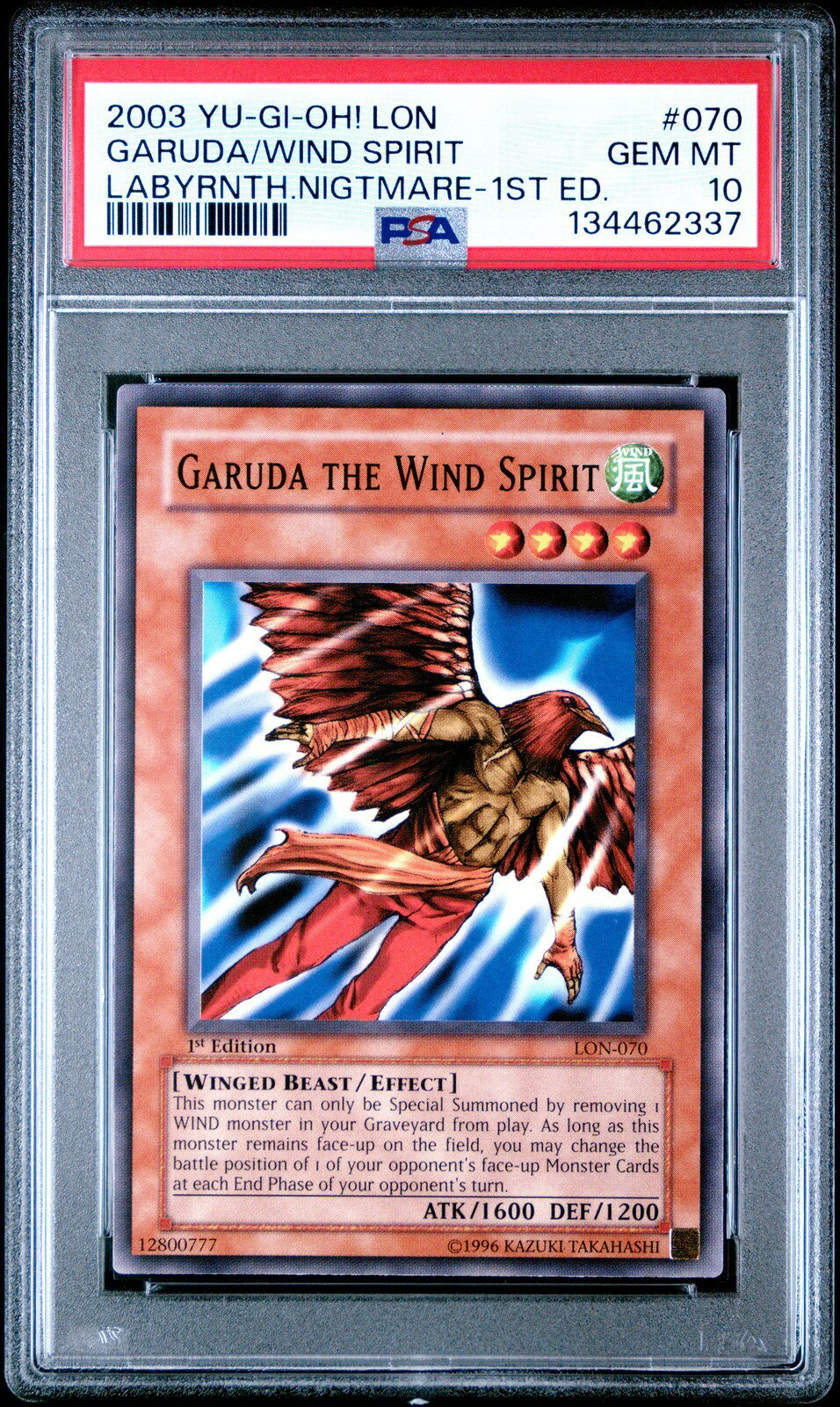 遊戯王英語版 2003 LON-LABYRINTH OF NIGHTMARE GARUDA THE WIND SPIRIT 1ST ED PSA10 鑑定済
