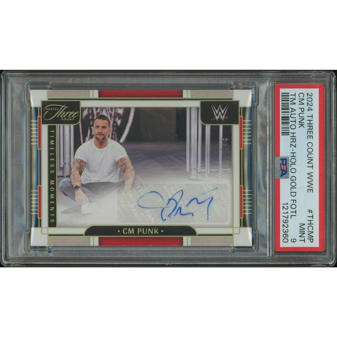 WWE 2024 Panini Three Count CMパンク FOTL Holo Gold Auto 1/3 #THCMP PSA9 鑑定済