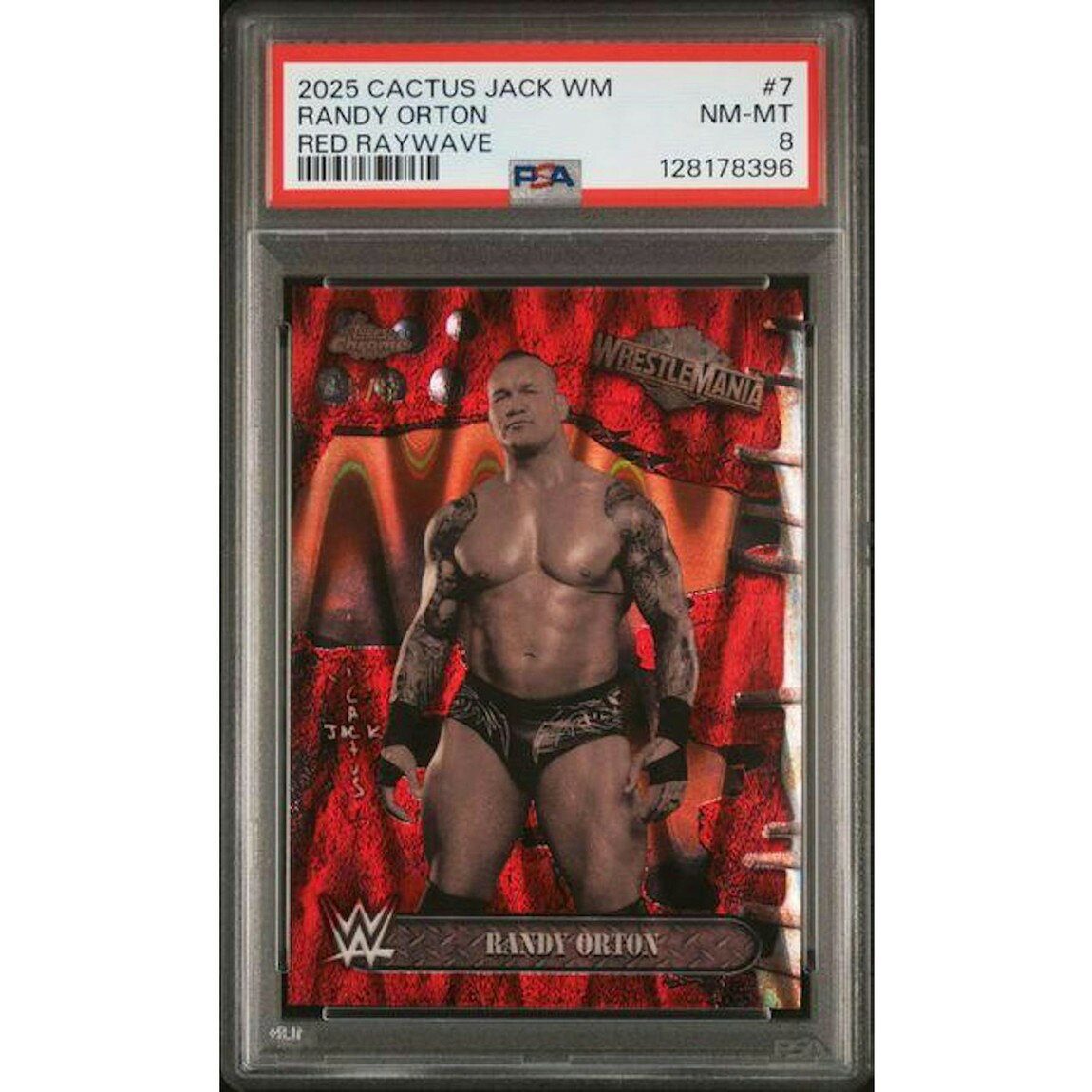 レスリング 2025 Topps Chrome x Cactus Jack Wrestlemania ランディ・オートン Red Raywave /5 #7 PSA 8 鑑定済