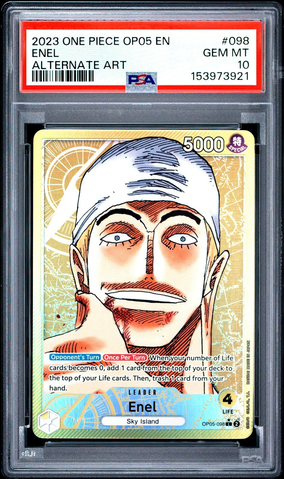 ワンピース英語版 2023 ONE PIECE OP05-AWAKENING OF THE NEW ERA ENEL(エネル) ALTERNATE ART #098 PSA10 鑑定済【中古】