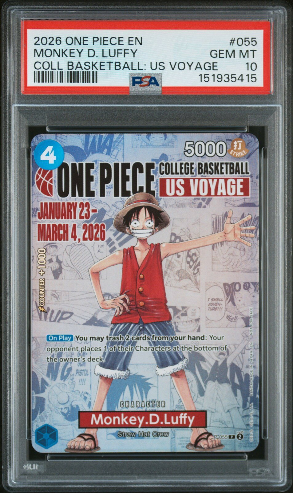 ワンピース英語版 2026 ONE PIECE PROMOS MONKEY D. LUFFY プロモ #055 PSA10 鑑定済